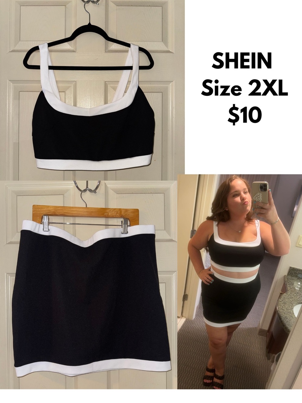 SHEIN Black and White Two-Piece Mini Skirt Set